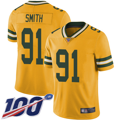 Green Bay Packers Limited Gold Men #91 Smith Preston Jersey Nike NFL 100th Season Rush Vapor Untouchable->green bay packers->NFL Jersey